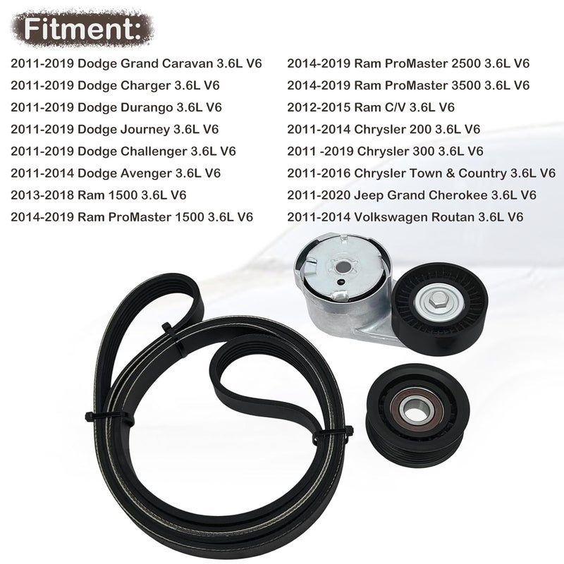 Fumin Belt Tensioner and Idler Pulley Belt Kit Replace 39282 38082 6PK1960 Fit for Dodge Grand Caravan Charger Durango Journey Challenger Avenger Ram ProMaster 1500 2500 3500 Chrysler 200 300 Town & Country - Image 3